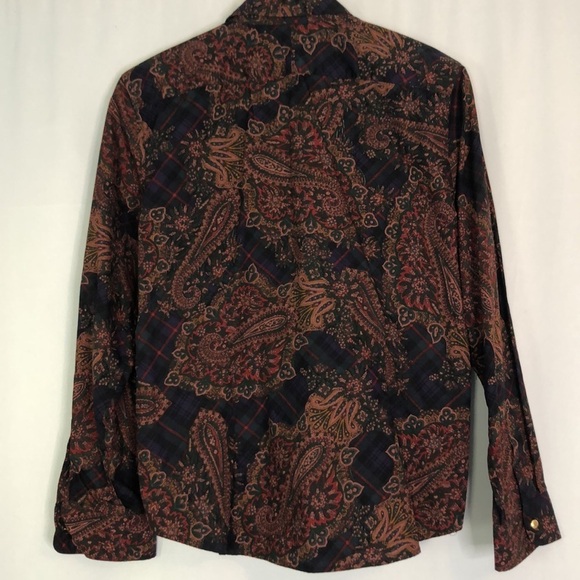 CHAPS womens button front blouse multi-color paisley print gold buttons size XL - Picture 6 of 11